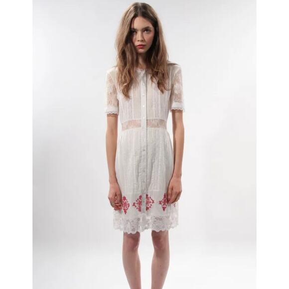 Candela Free People RARE Blue Lace Beaded Prairie Boho Dress SZ M - Picture 2 of 13